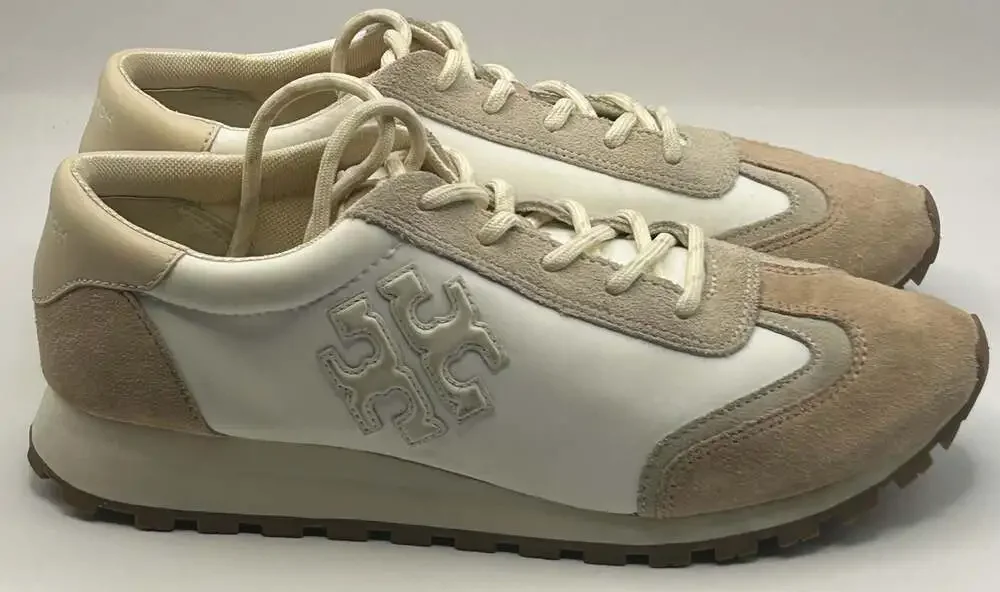 Tory Burch Tory Leather and Suede Retro Sneakers White Tan